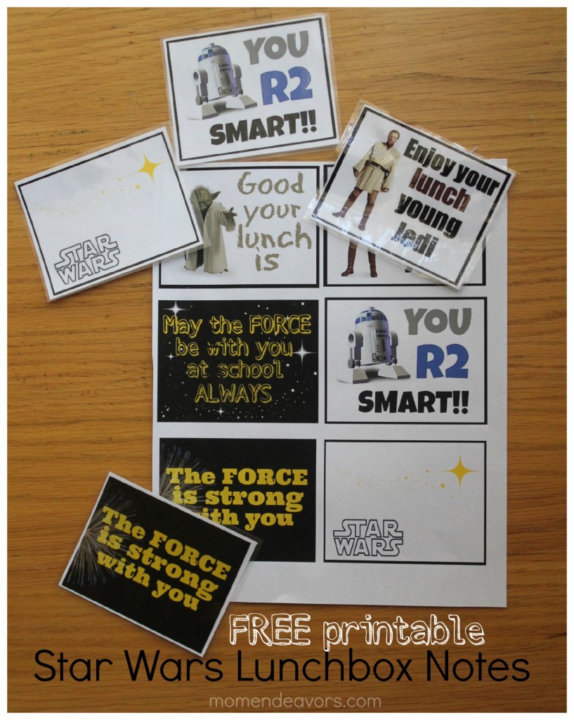 Free printable Star Wars Lunchbox Notes