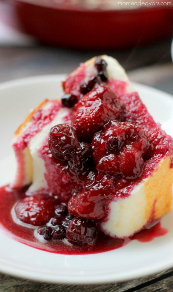 Homemade Angel Food Cake with Warm Berry Compote Recipe