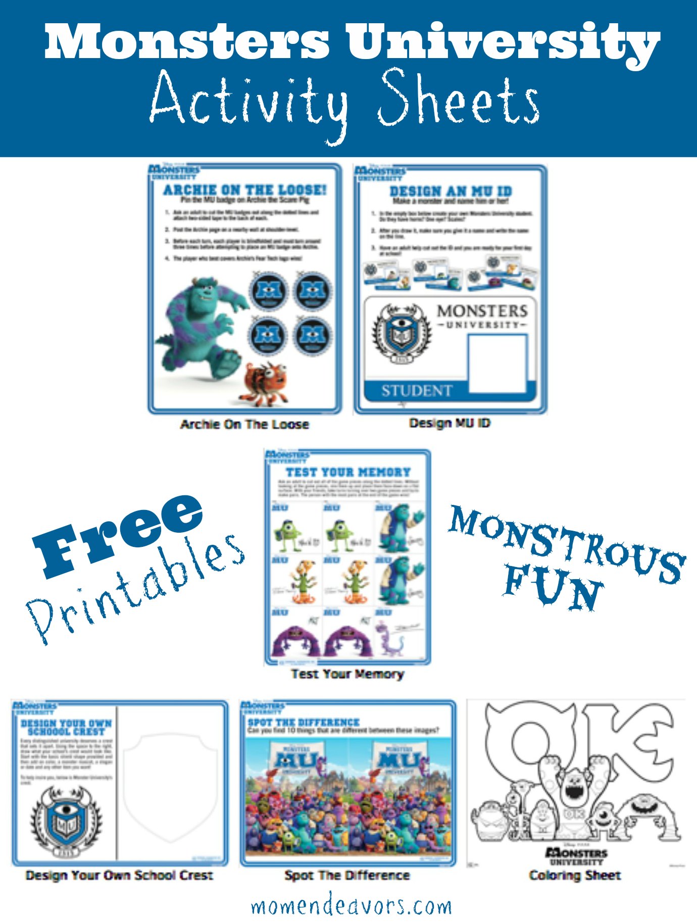 Monsters University Activity Sheets
