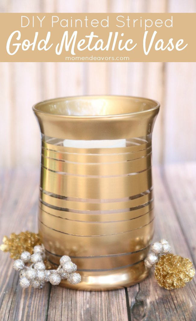 DIY Painted Striped Gold Metallic Vase