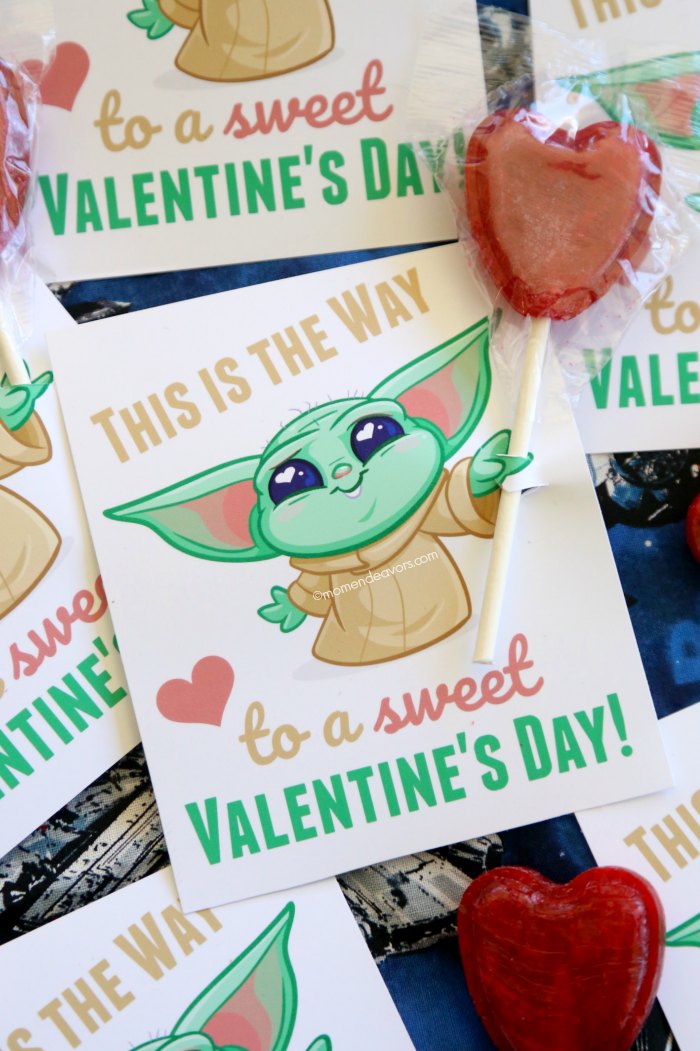 Paper Baby Yoda Valentine with a Heart-Shaped Lollipop