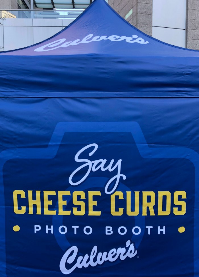 Blue photo booth tent for Culver's cheese curds