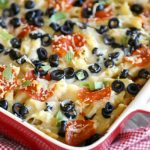 Pepperoni Pizza Casserole with black olives and cheese