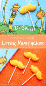Collage of yellow candy Lorax mustaches